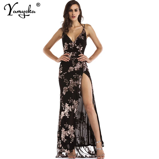 Elegant Black Sequin Backless Party Dress