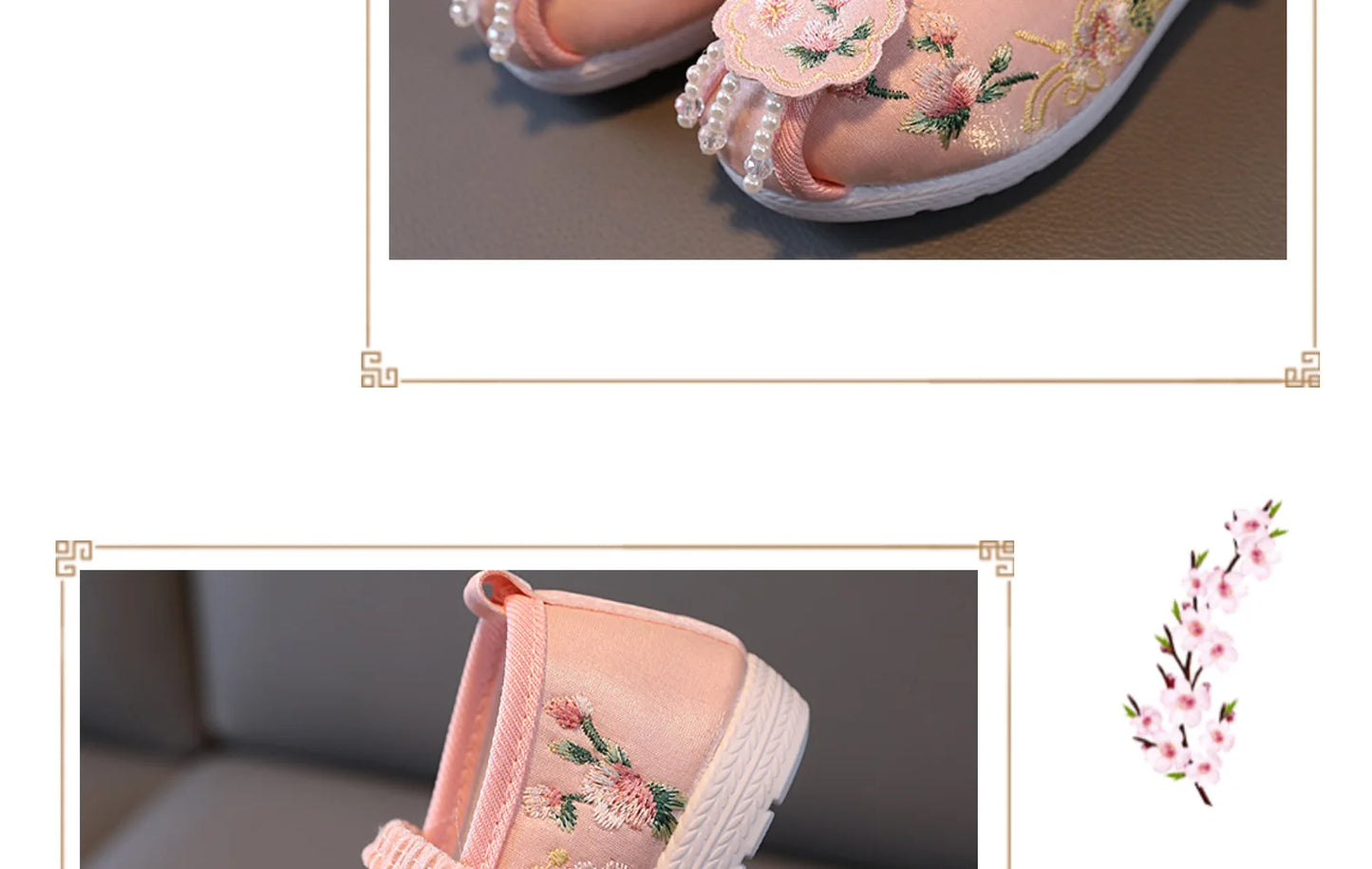 Chinese Vintage Cloth Shoes Baby Girls Kids Shoes Flats Flowers Embroidery Dancing Beading Tassel Princess Old Beijing Children