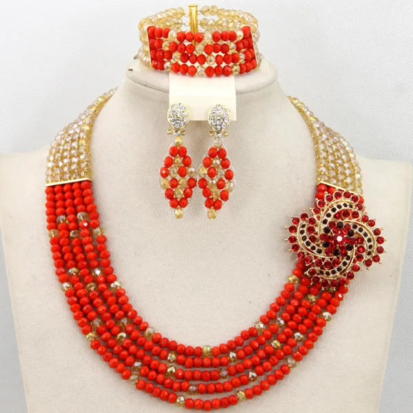 Fushia Pink  Stylish Beads And Crystal Jewelry Set