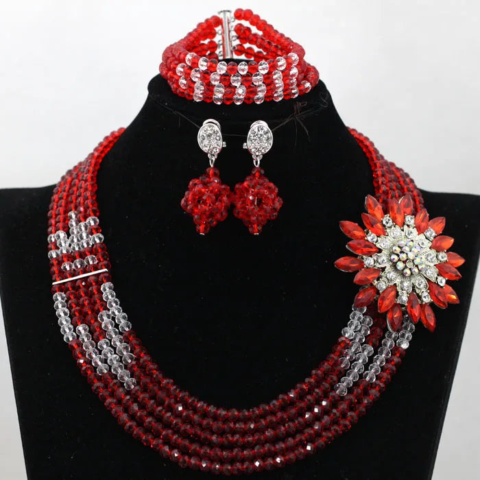 Fushia Pink  Stylish Beads And Crystal Jewelry Set