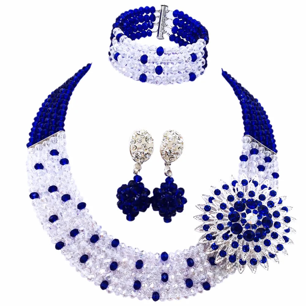 Royal Blue Transparent Crystal Beaded Jewelry Set