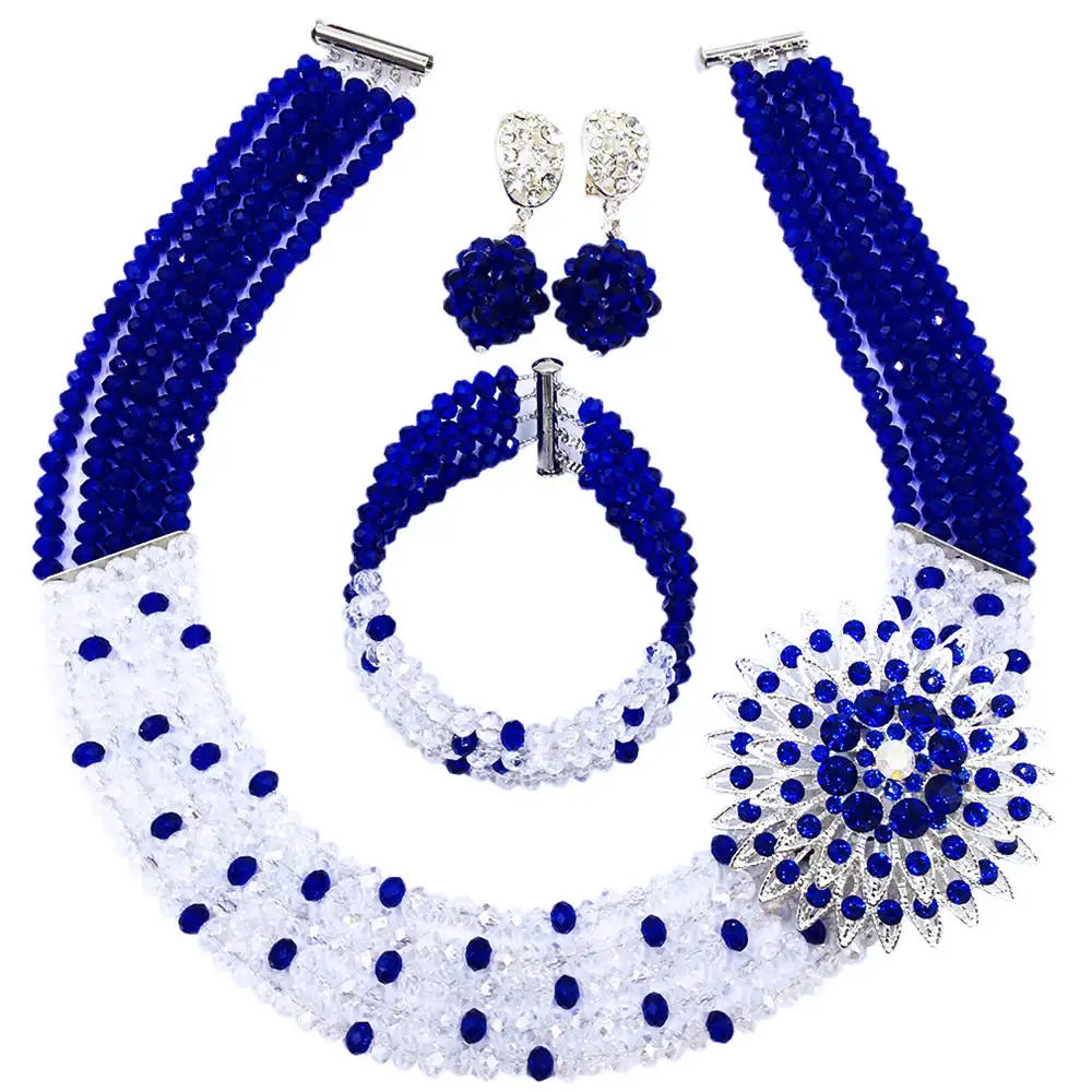 Royal Blue Transparent Crystal Beaded Jewelry Set