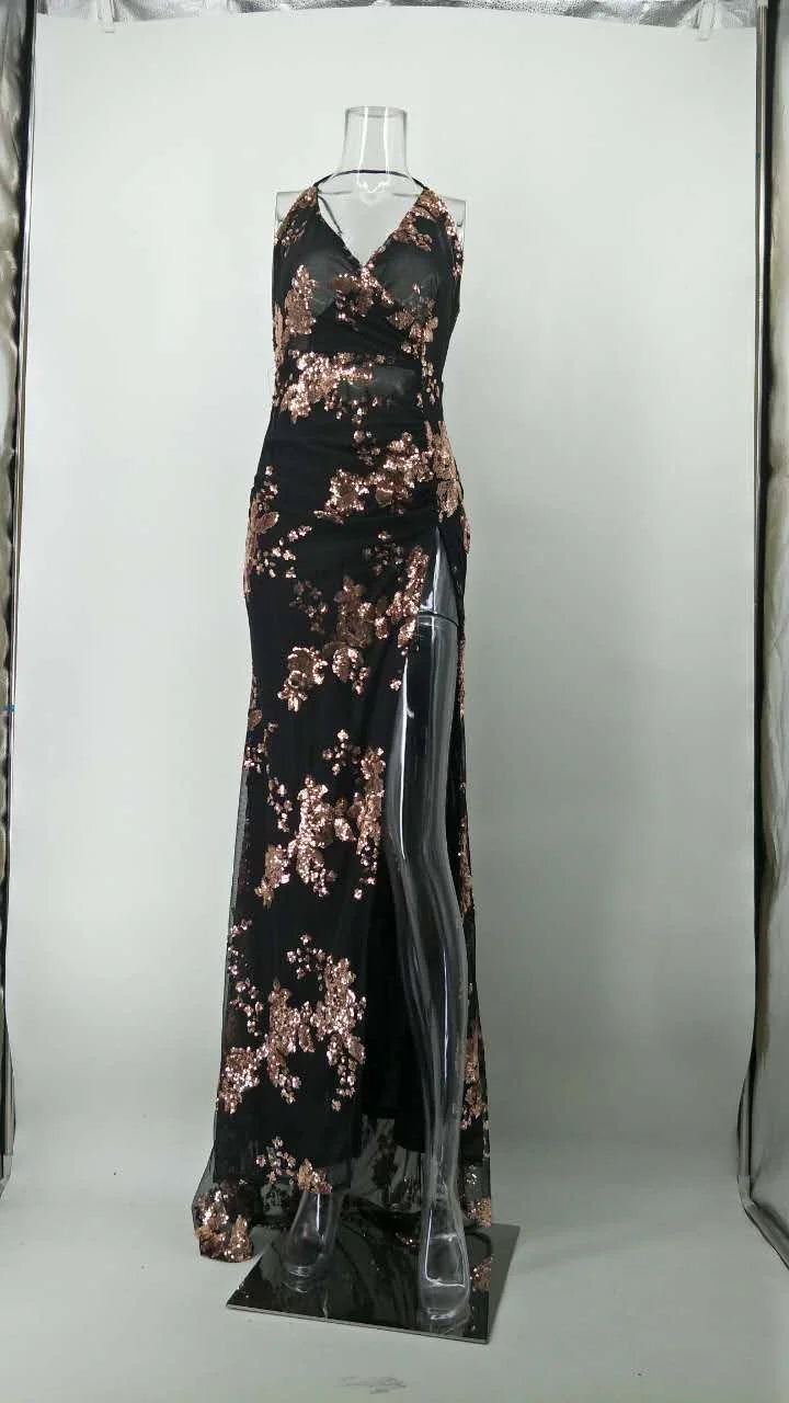 Elegant Black Sequin Backless Party Dress