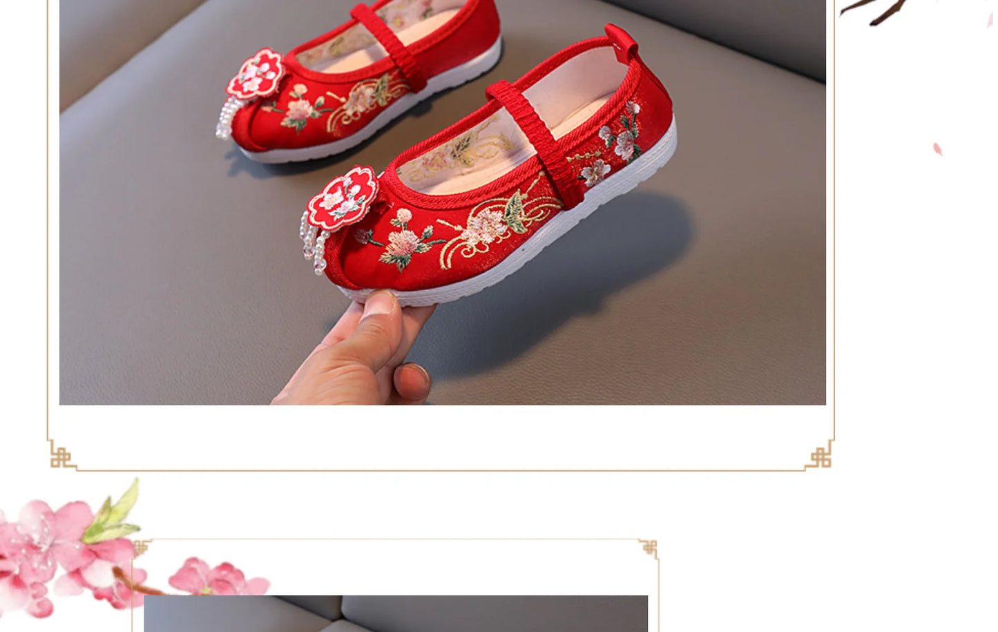 Chinese Vintage Cloth Shoes Baby Girls Kids Shoes Flats Flowers Embroidery Dancing Beading Tassel Princess Old Beijing Children