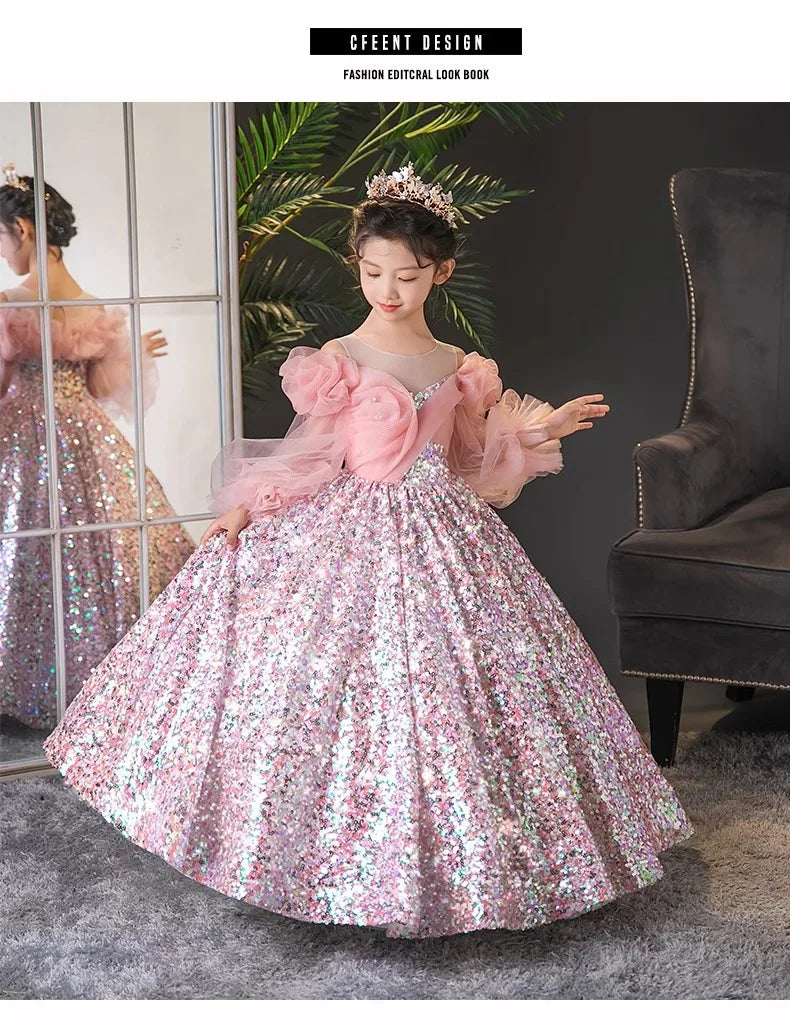 Teenmiro Evening Dresses for Kids Children's Dress Girl Party Luxury Ball Gowns Infants Princess Sequins Costumes for Banquet