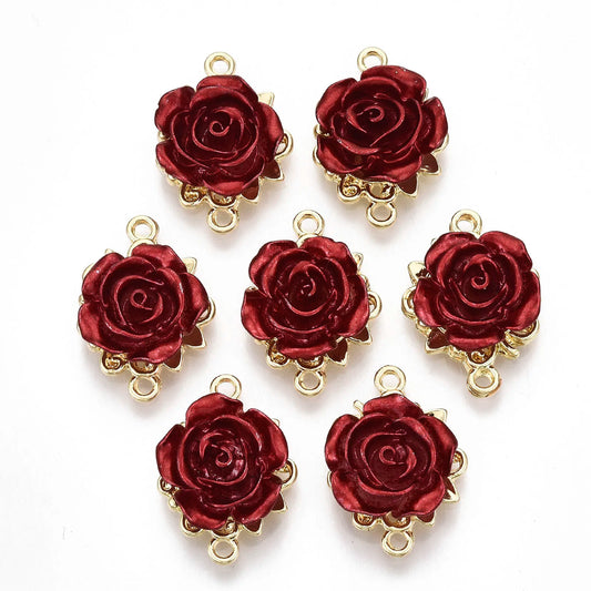 5Pcs Red Rose  Connectors Charm for DIY Jewelry - Necklaces and Bracelets