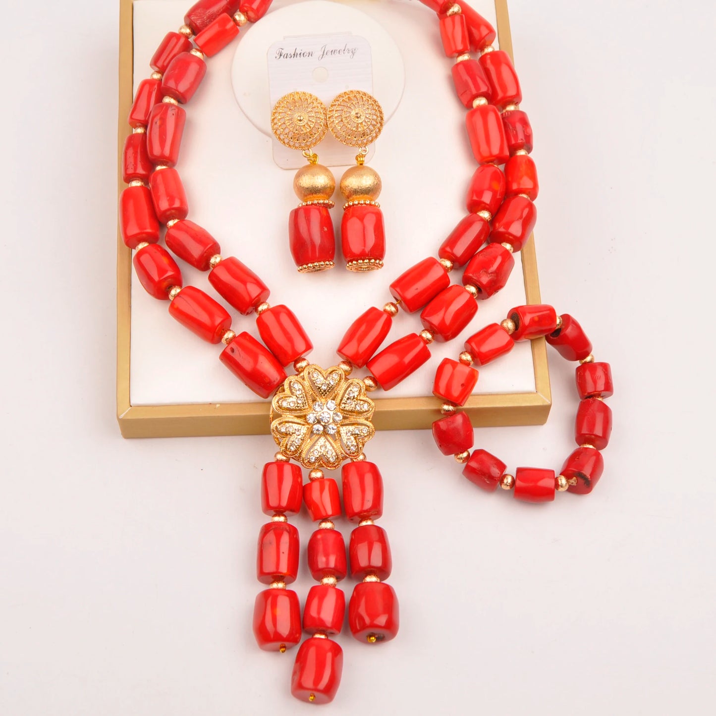 32 inches Coral Beads Necklace Jewelry Sets