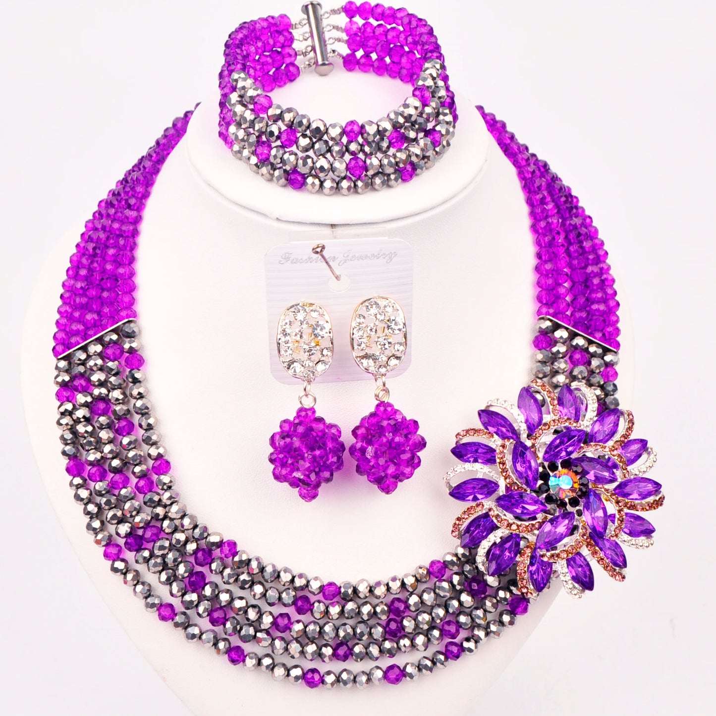 Royal Blue Transparent Crystal Beaded Jewelry Set