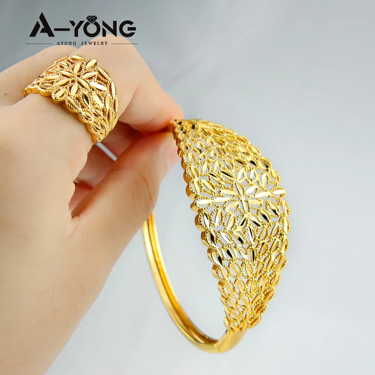 21K Gold Color Plated Coins Bracelet Ring Set