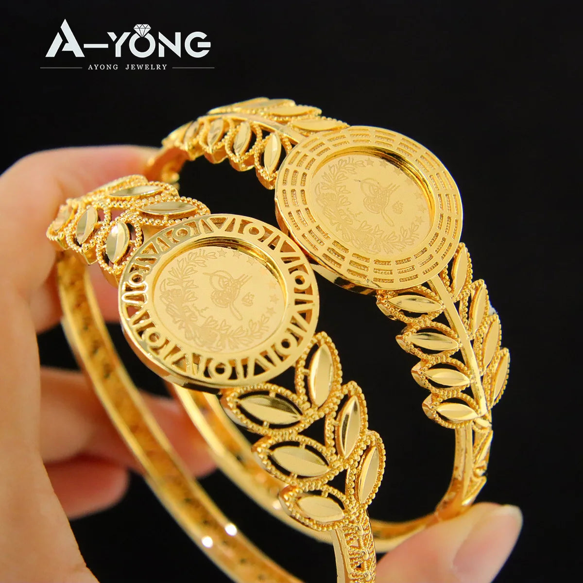 21K Gold Color Plated Coins Bracelet Ring Set