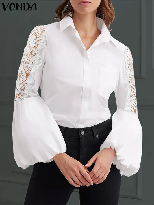 Elegant Long Sleeve Lace Patchwork Top