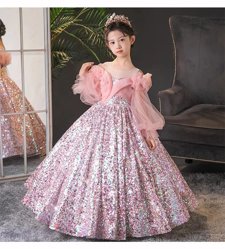 Teenmiro Evening Dresses for Kids Children's Dress Girl Party Luxury Ball Gowns Infants Princess Sequins Costumes for Banquet