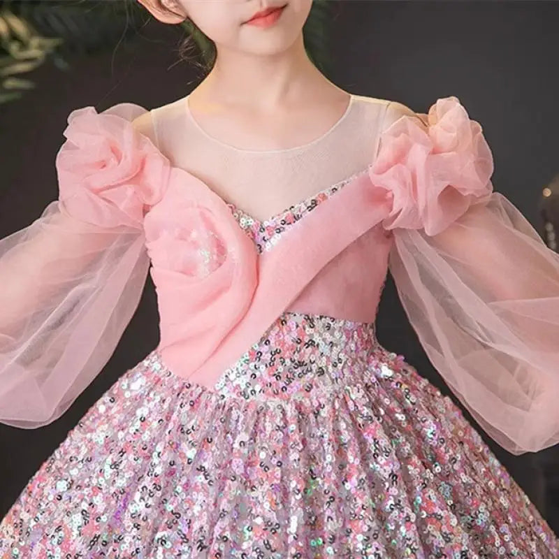 Teenmiro Evening Dresses for Kids Children's Dress Girl Party Luxury Ball Gowns Infants Princess Sequins Costumes for Banquet