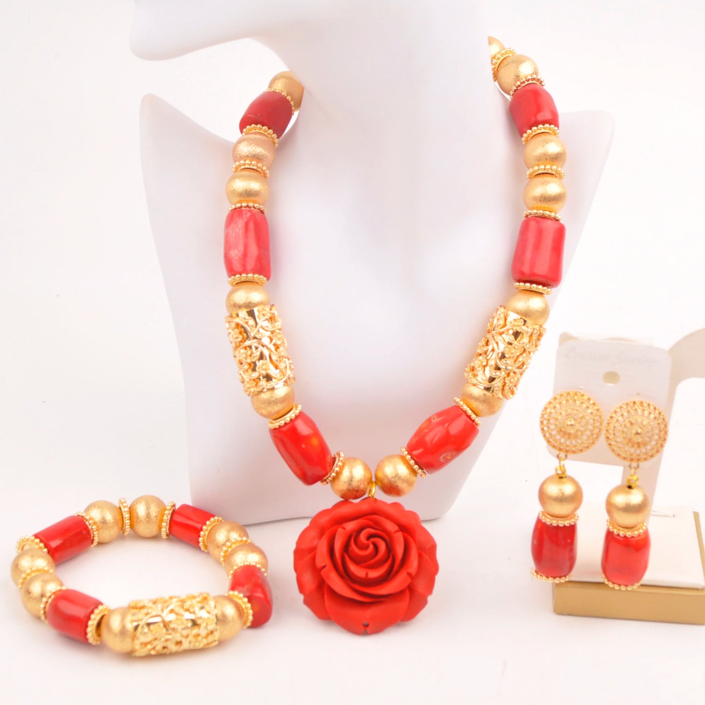 32 inches Coral Beads Necklace Jewelry Sets