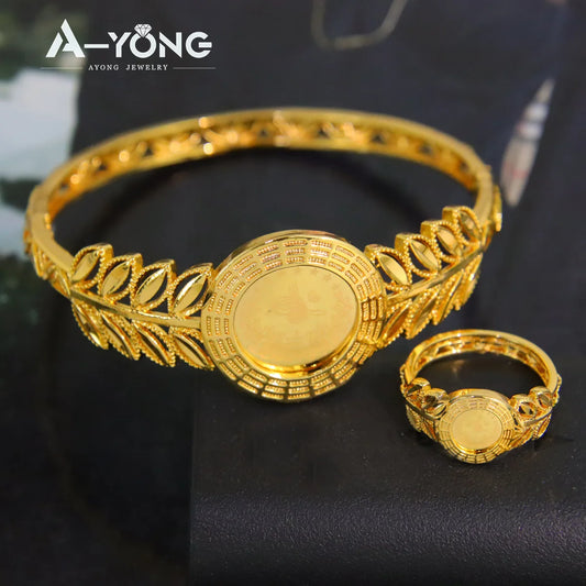 21K Gold Color Plated Coins Bracelet Ring Set