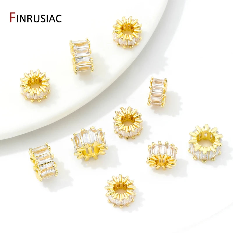 18K Gold Plated Zircon Crystal Spacer Beads Accessories For Bracelets,Bead Separators For Jewelry Making DIY Beading Material