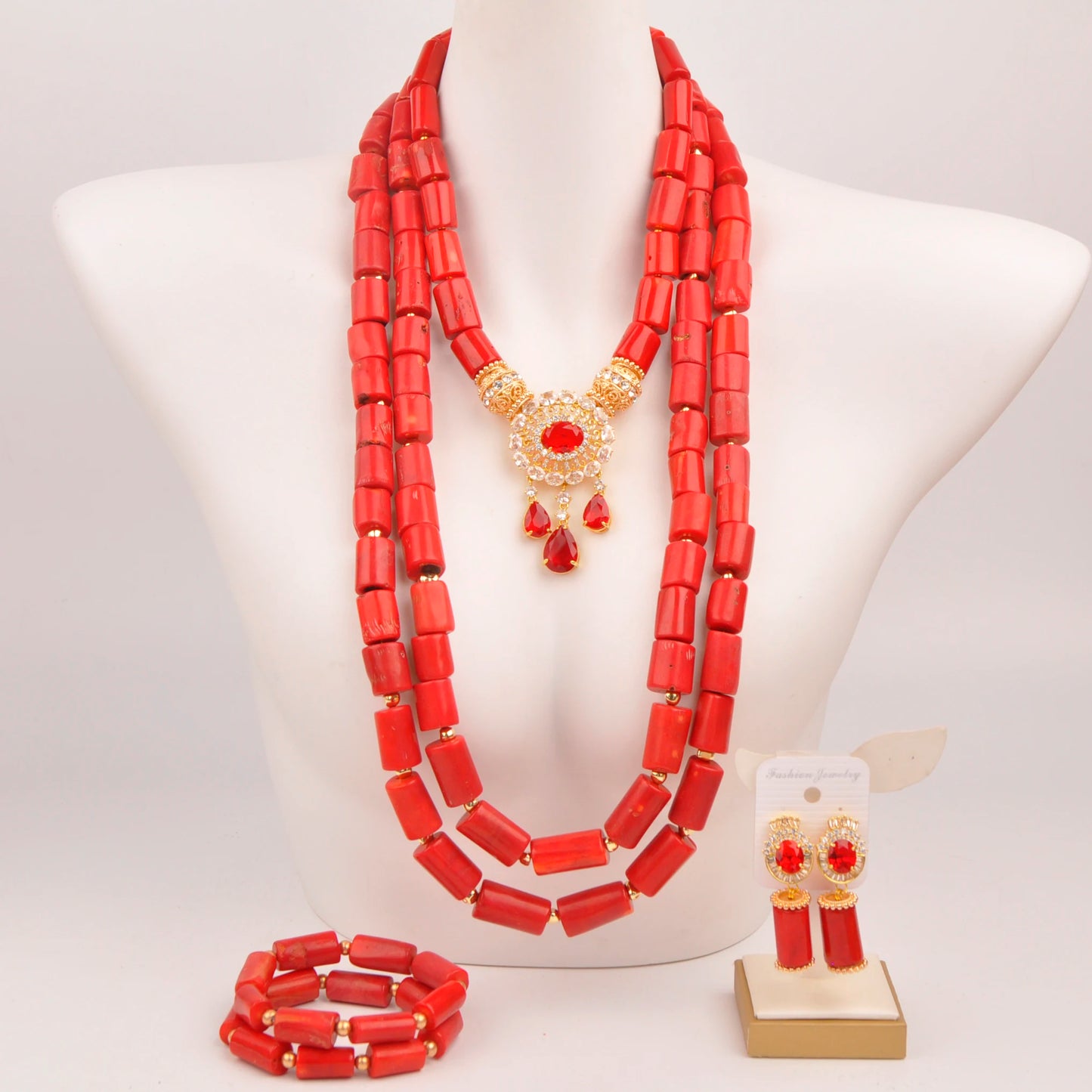 32 inches Coral Beads Necklace Jewelry Sets