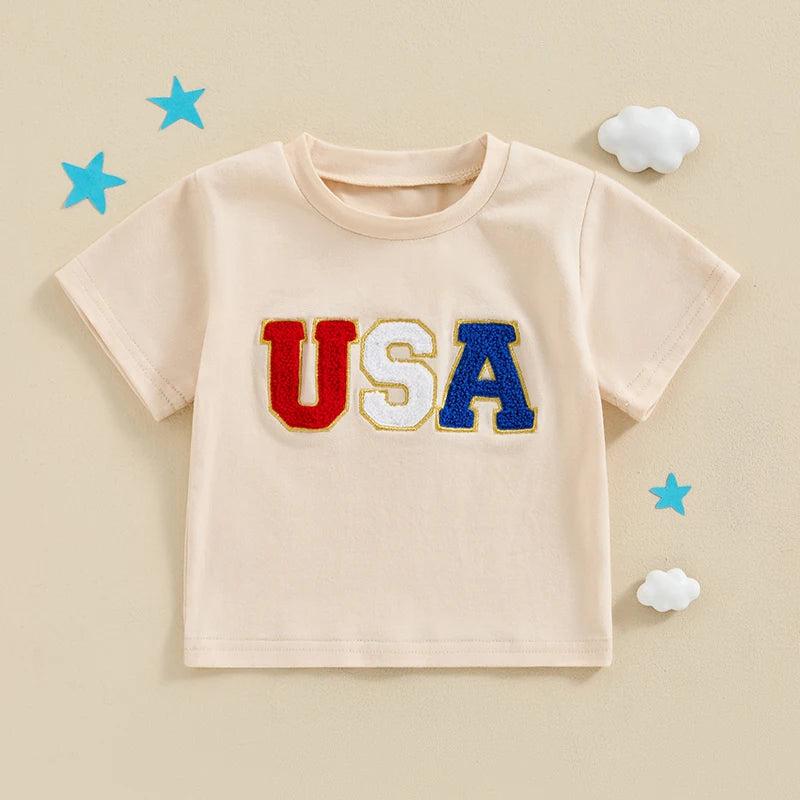 Short Sleeve Embroidery USA T-Shirt