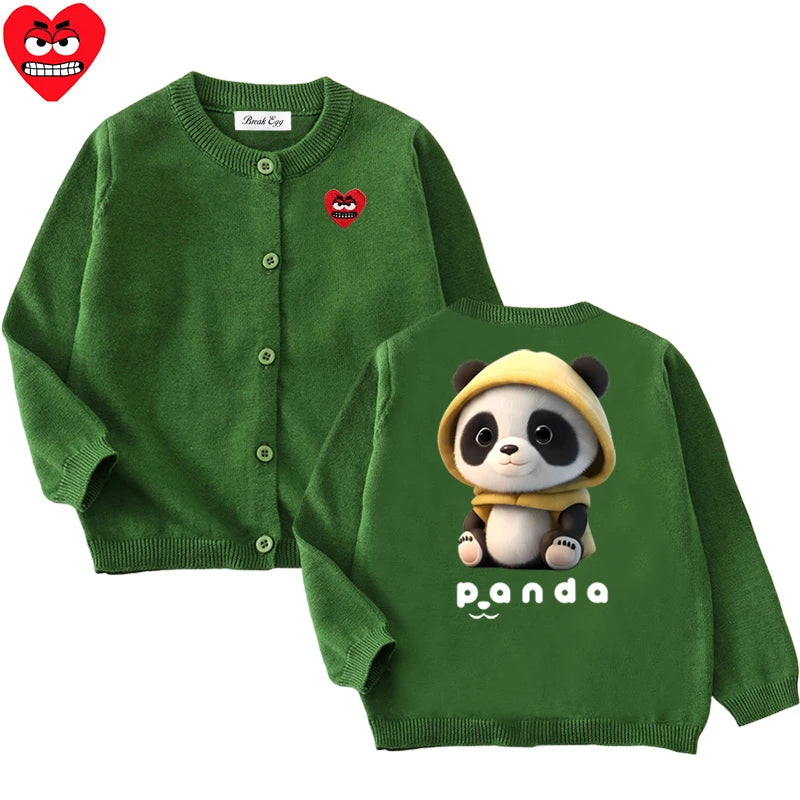 Panda In A Hat Print Cardigan