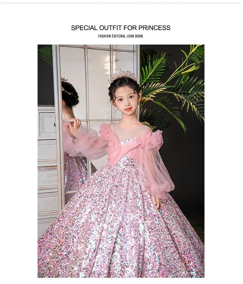 Teenmiro Evening Dresses for Kids Children's Dress Girl Party Luxury Ball Gowns Infants Princess Sequins Costumes for Banquet