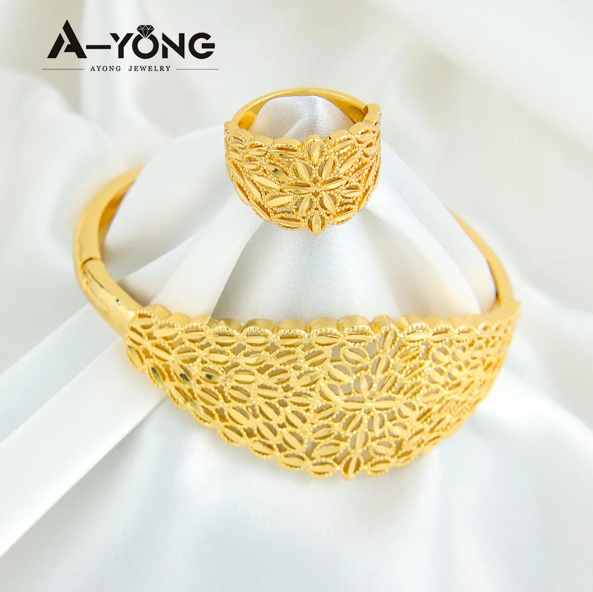 21K Gold Color Plated Coins Bracelet Ring Set