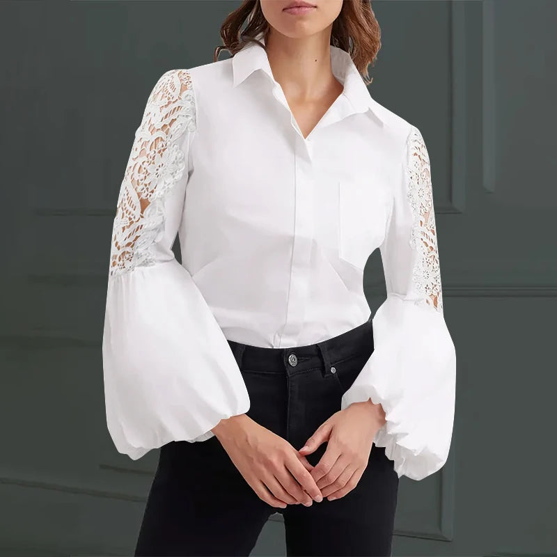 Elegant Long Sleeve Lace Patchwork Top