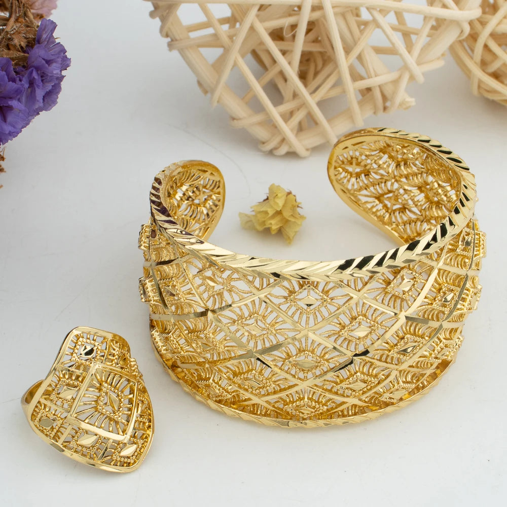 Adjustable Gold Plated Bangles With Matching Ring For Women