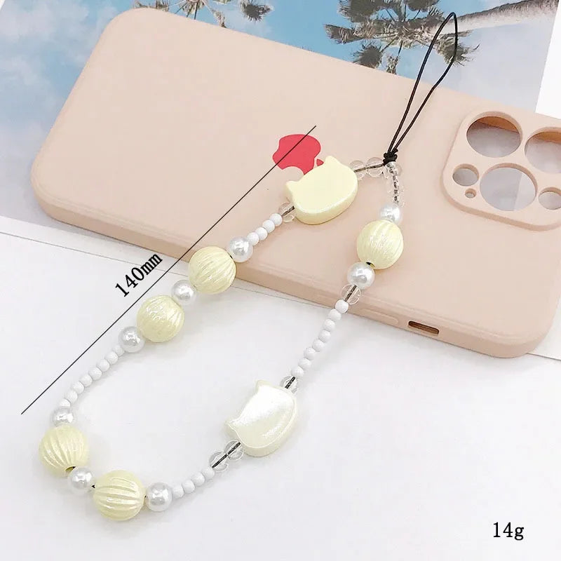 Acrylic Flower Cat Head Beads Charm Phone Chain