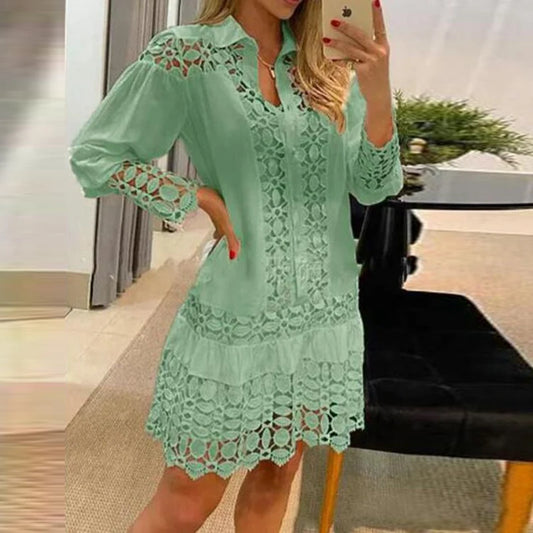 Long Sleeve Embroidered Lace Dress