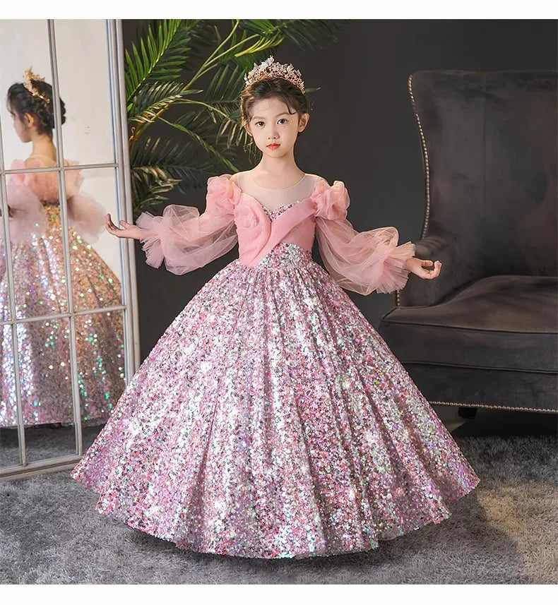 Teenmiro Evening Dresses for Kids Children's Dress Girl Party Luxury Ball Gowns Infants Princess Sequins Costumes for Banquet