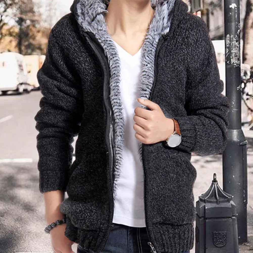 Knitted Hooded Sweater Jacket