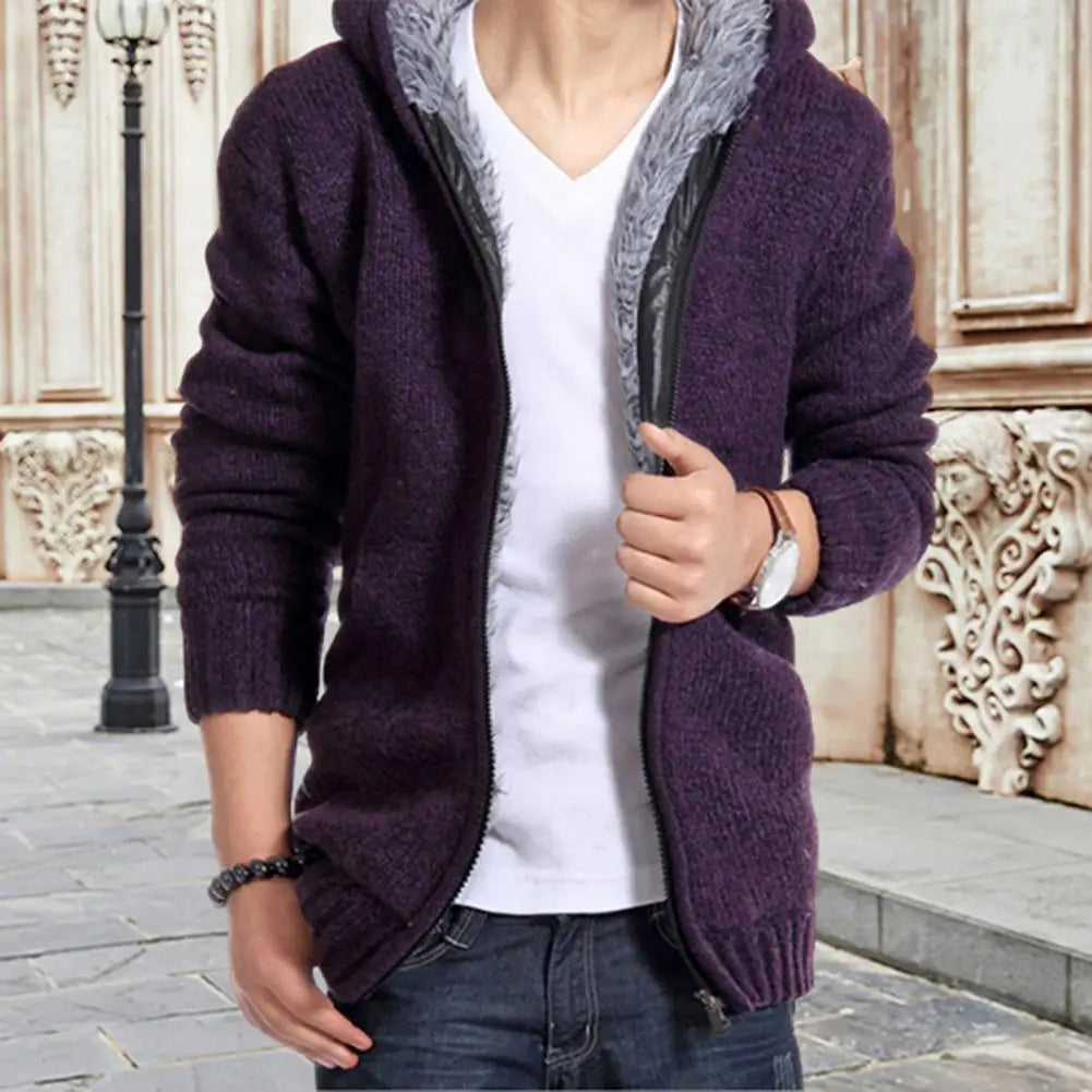 Knitted Hooded Sweater Jacket