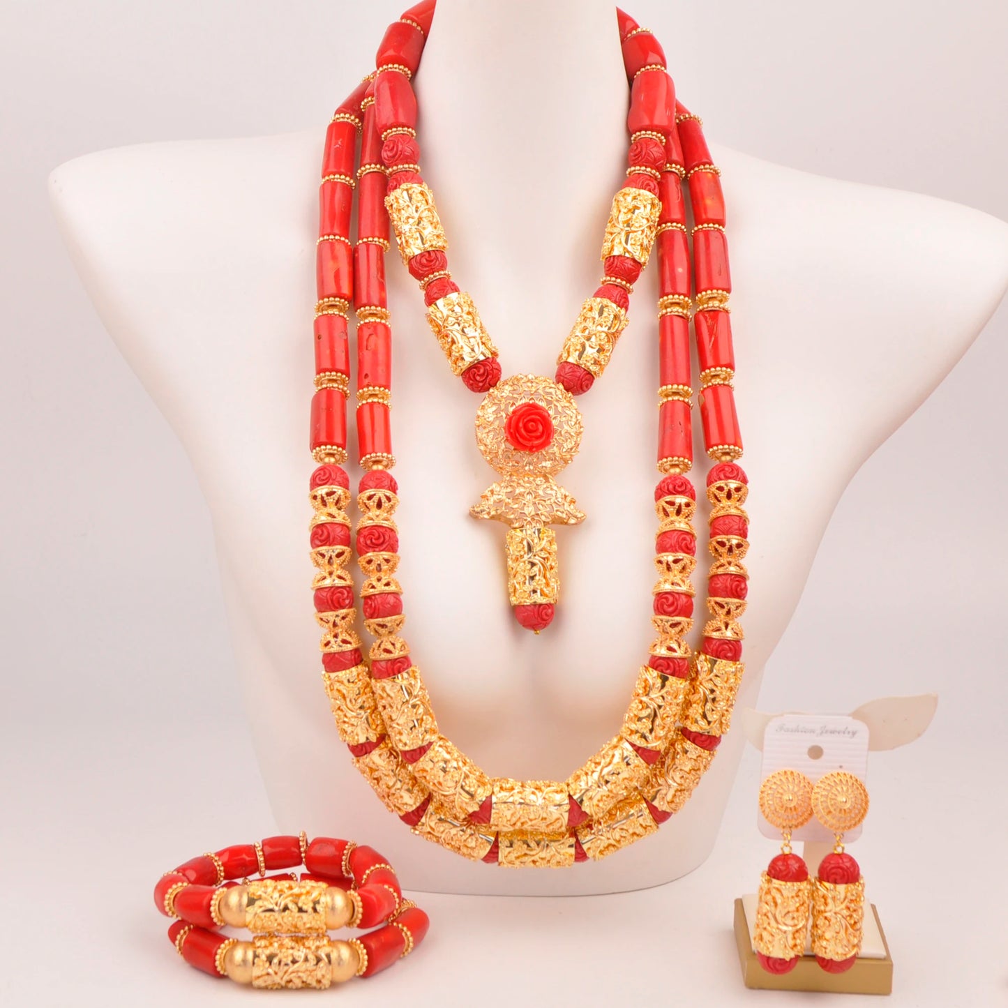 32 inches Coral Beads Necklace Jewelry Sets