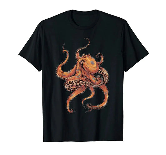 Fashion Octopus Printed Vintage Gift T-Shirt 100% Cotton O-Neck Summer Short Sleeve Casual Mens T-shirt Size S-3XL