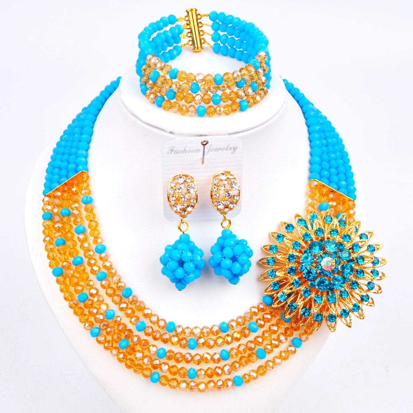 Royal Blue Transparent Crystal Beaded Jewelry Set