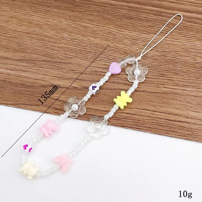 Acrylic Flower Cat Head Beads Charm Phone Chain