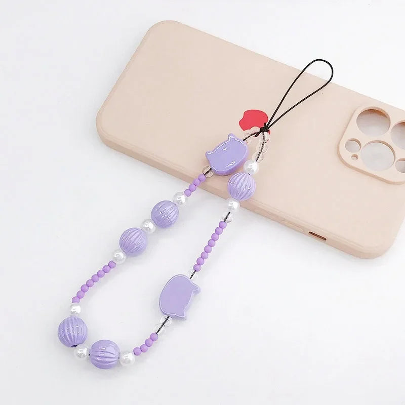 Acrylic Flower Cat Head Beads Charm Phone Chain