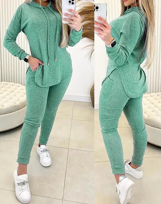 Two Piece Women's Long Sleeve Hooded Top & Pants Set