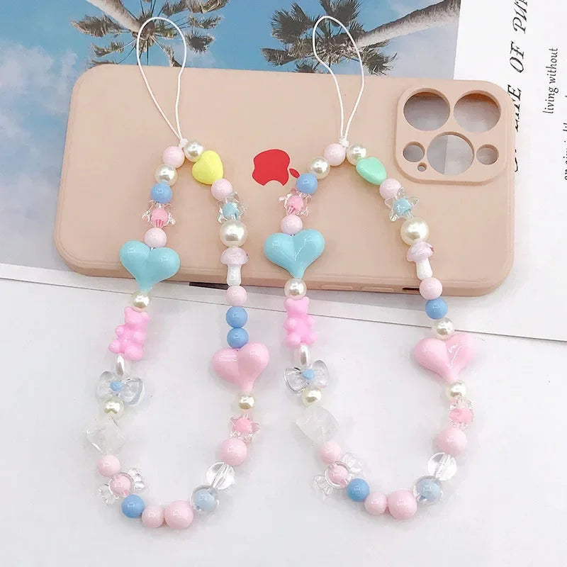 Acrylic Flower Cat Head Beads Charm Phone Chain