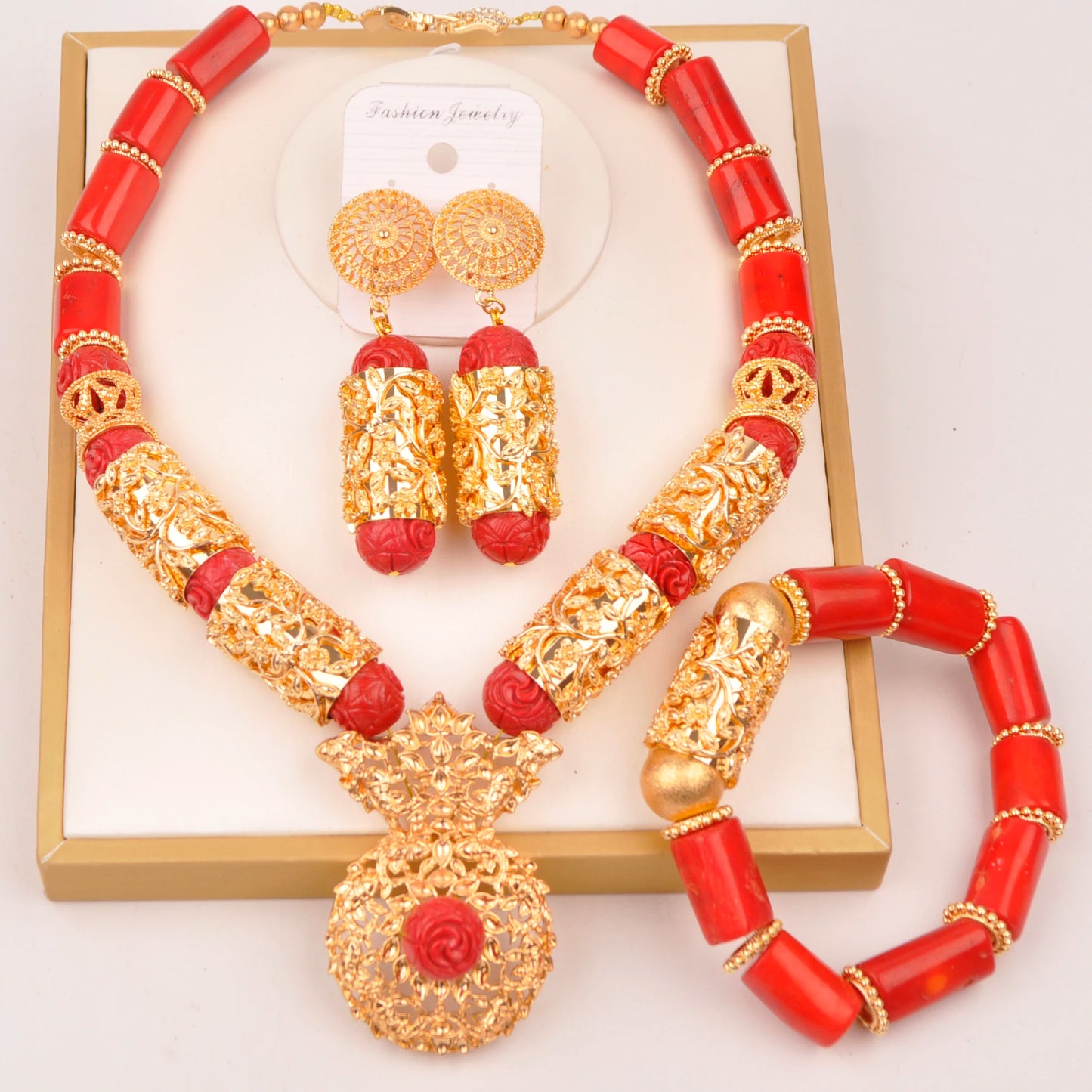 32 inches Coral Beads Necklace Jewelry Sets