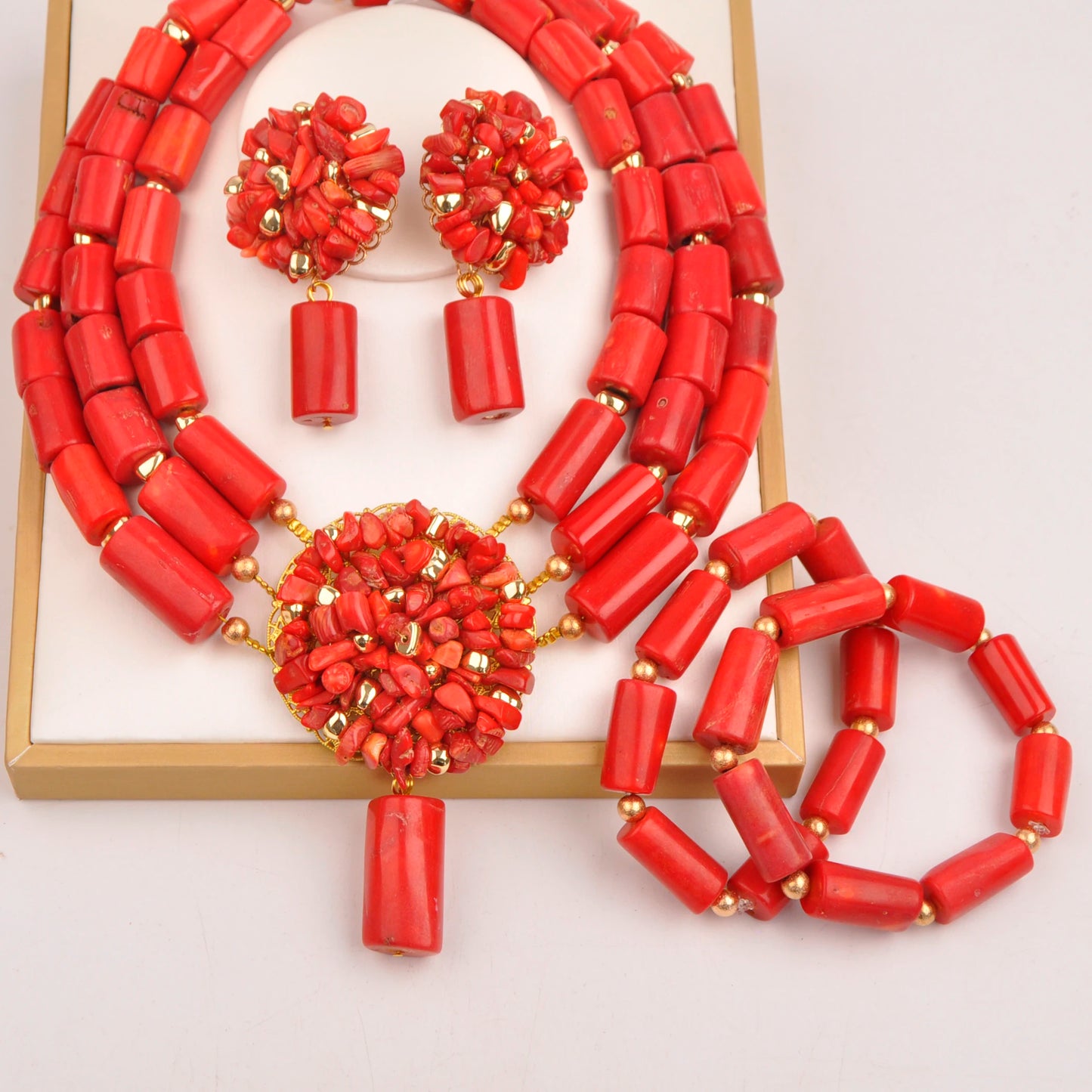 32 inches Coral Beads Necklace Jewelry Sets