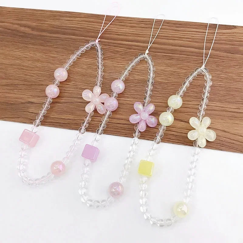 Acrylic Flower Cat Head Beads Charm Phone Chain