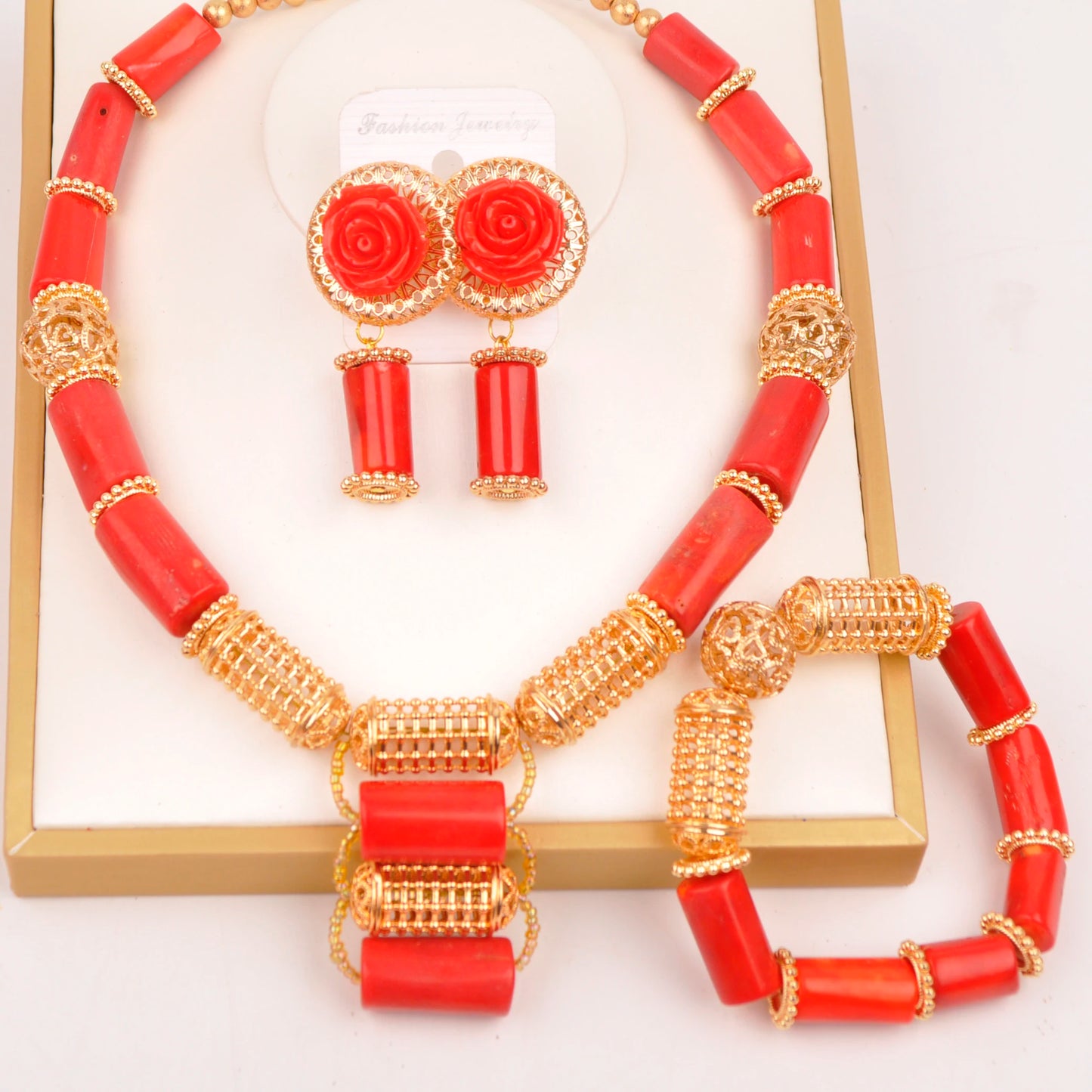 32 inches Coral Beads Necklace Jewelry Sets