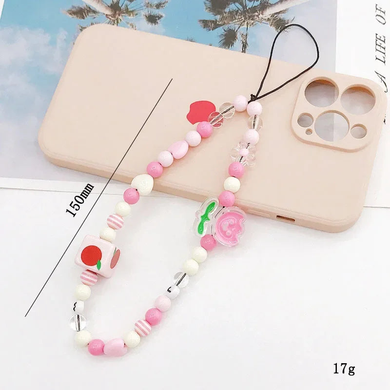 Acrylic Flower Cat Head Beads Charm Phone Chain