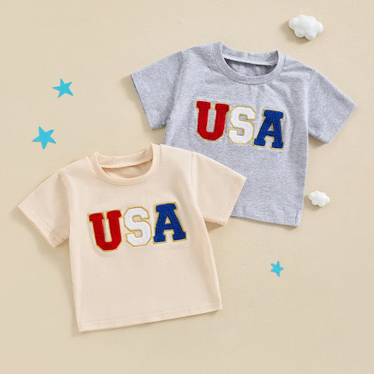 Short Sleeve Embroidery USA T-Shirt