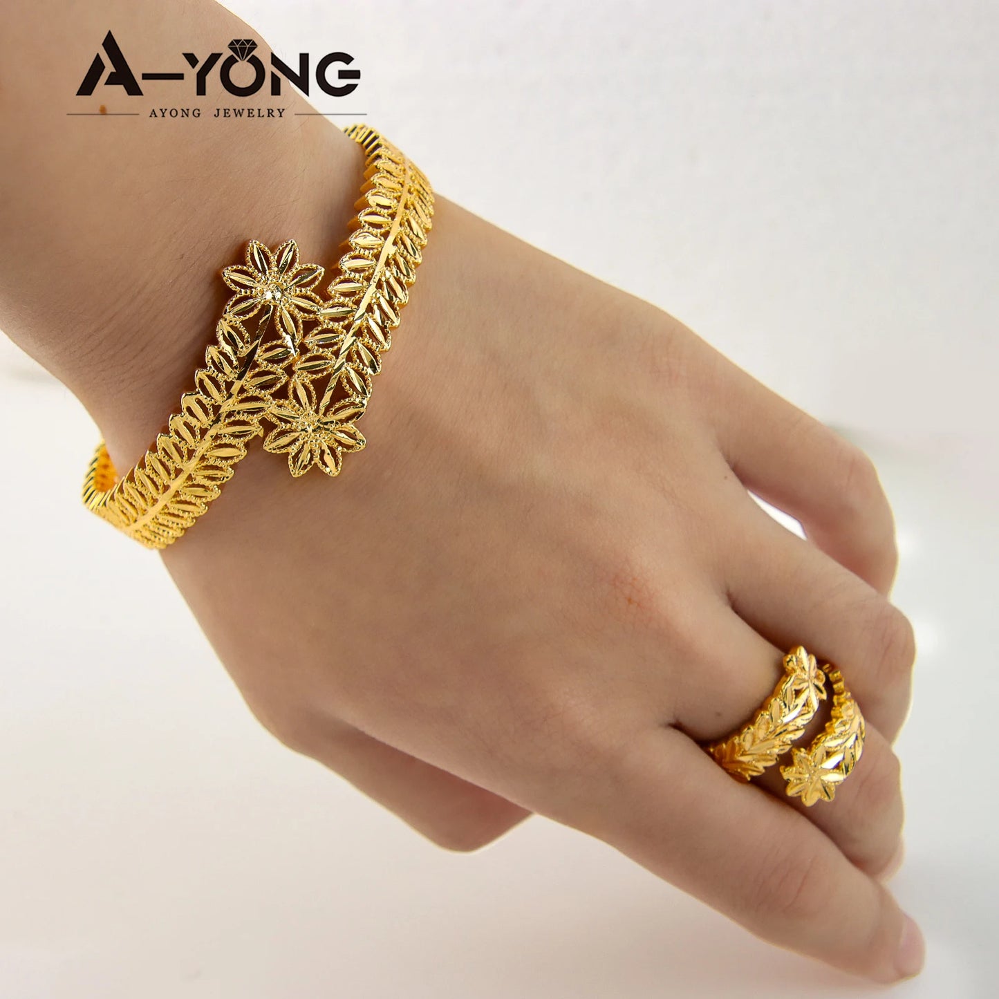 21K Gold Color Plated Coins Bracelet Ring Set