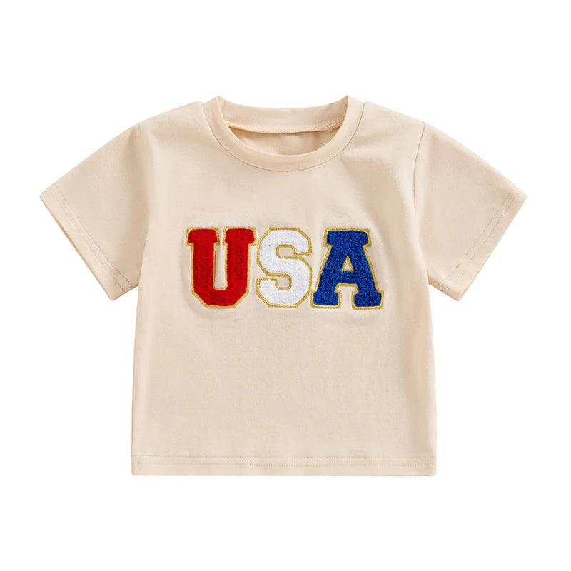 Short Sleeve Embroidery USA T-Shirt