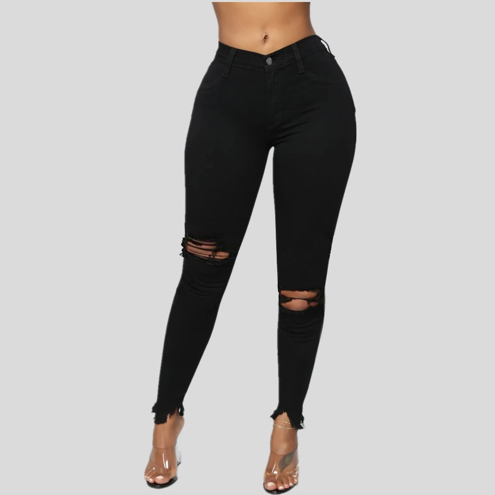 Women Ripped Denim  Pants - Black