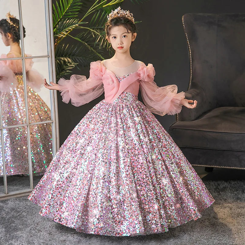 Teenmiro Evening Dresses for Kids Children's Dress Girl Party Luxury Ball Gowns Infants Princess Sequins Costumes for Banquet