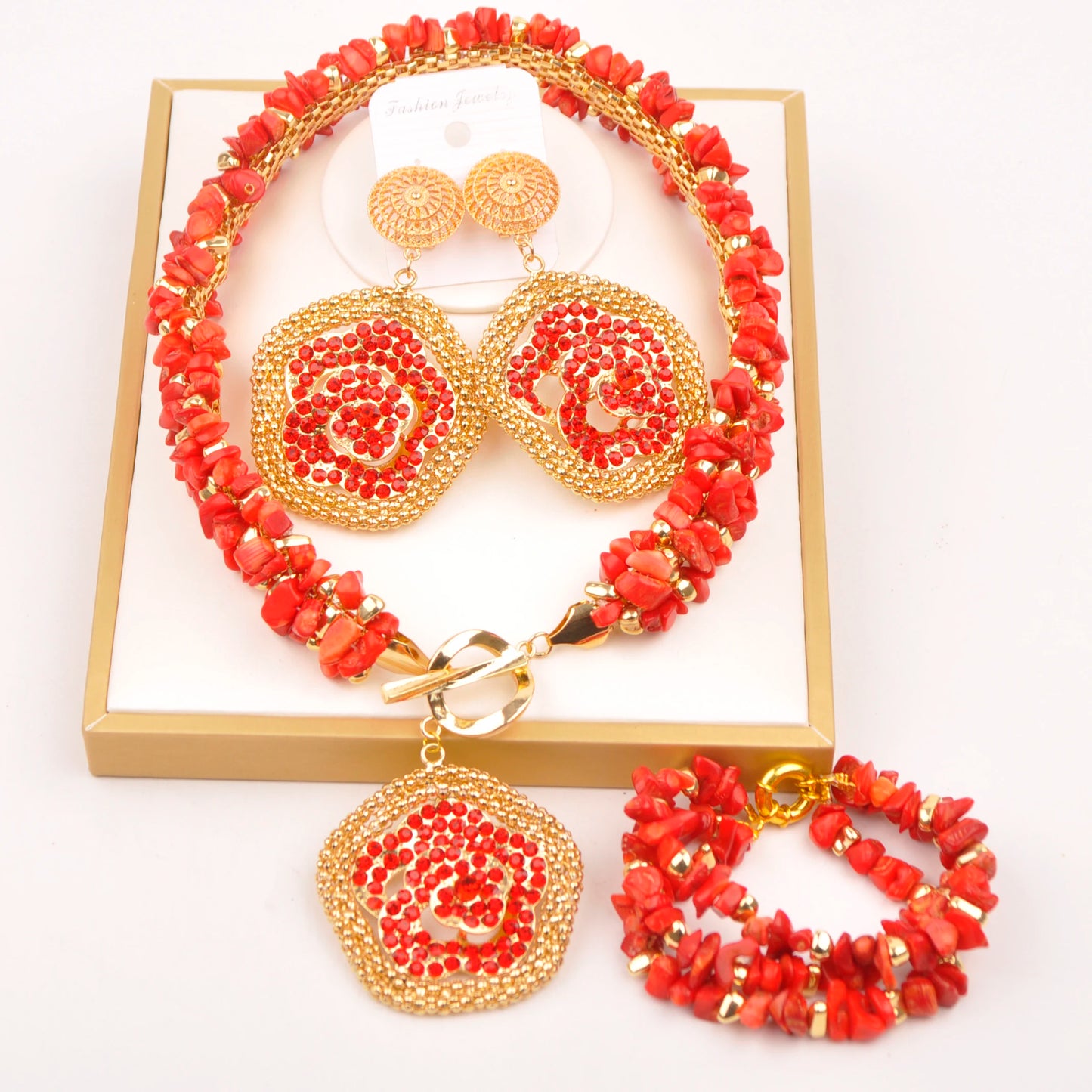 32 inches Coral Beads Necklace Jewelry Sets